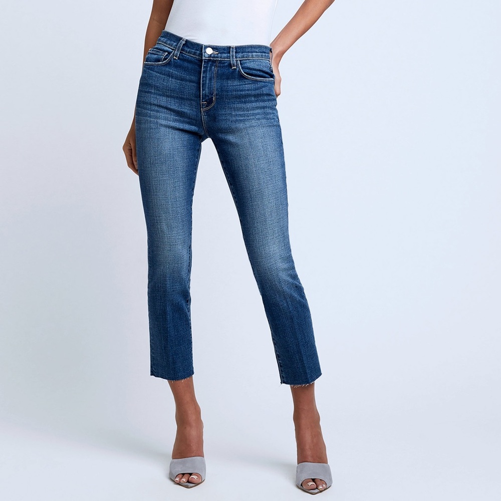 L'agence Sada High Rise Cropped Slim Jean Mesa Wash‎ Raw Hem Size 25 Minimalist
